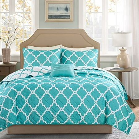 Madison Park MPE13-132 Essentials Merritt Coverlet Set Full//Queen Aqua